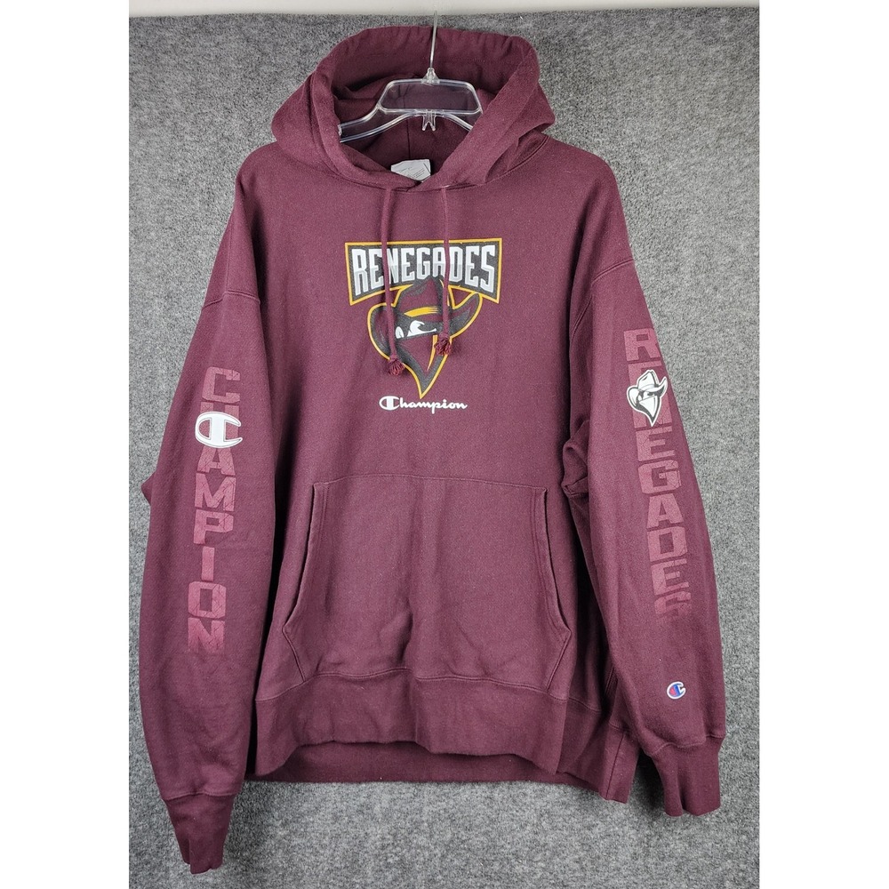 Dallas Renegades Champion Hoodie Mens XL Burgundy XFL Football Reverse Weave EUC